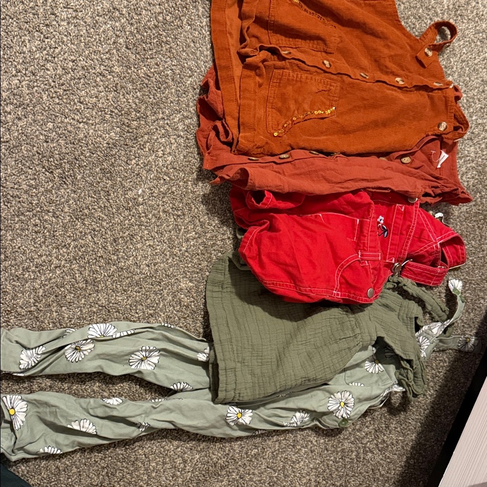 Red and Olive Baby Overalls Set